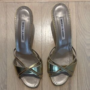Manolo Blahnik Metallic Gold Strappy Sandals Heels size 40 US 9.5 - 10